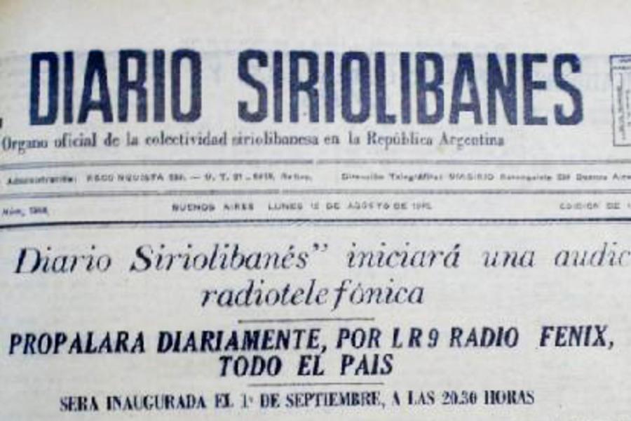 El Diario Sirio Libanés anunciaba el comienzo de "La Hora Sirio-Libanesa" por LR9 Radio Fenix (1 de Sept. 1935).
